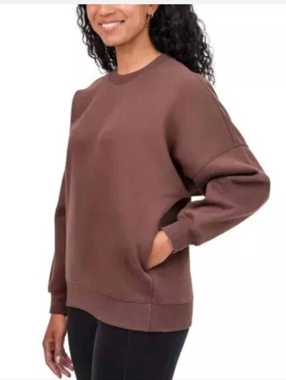 Tuff Crewneck Sweatshirt w/Pockets Women's Comfy Brown Loungewear LARGE